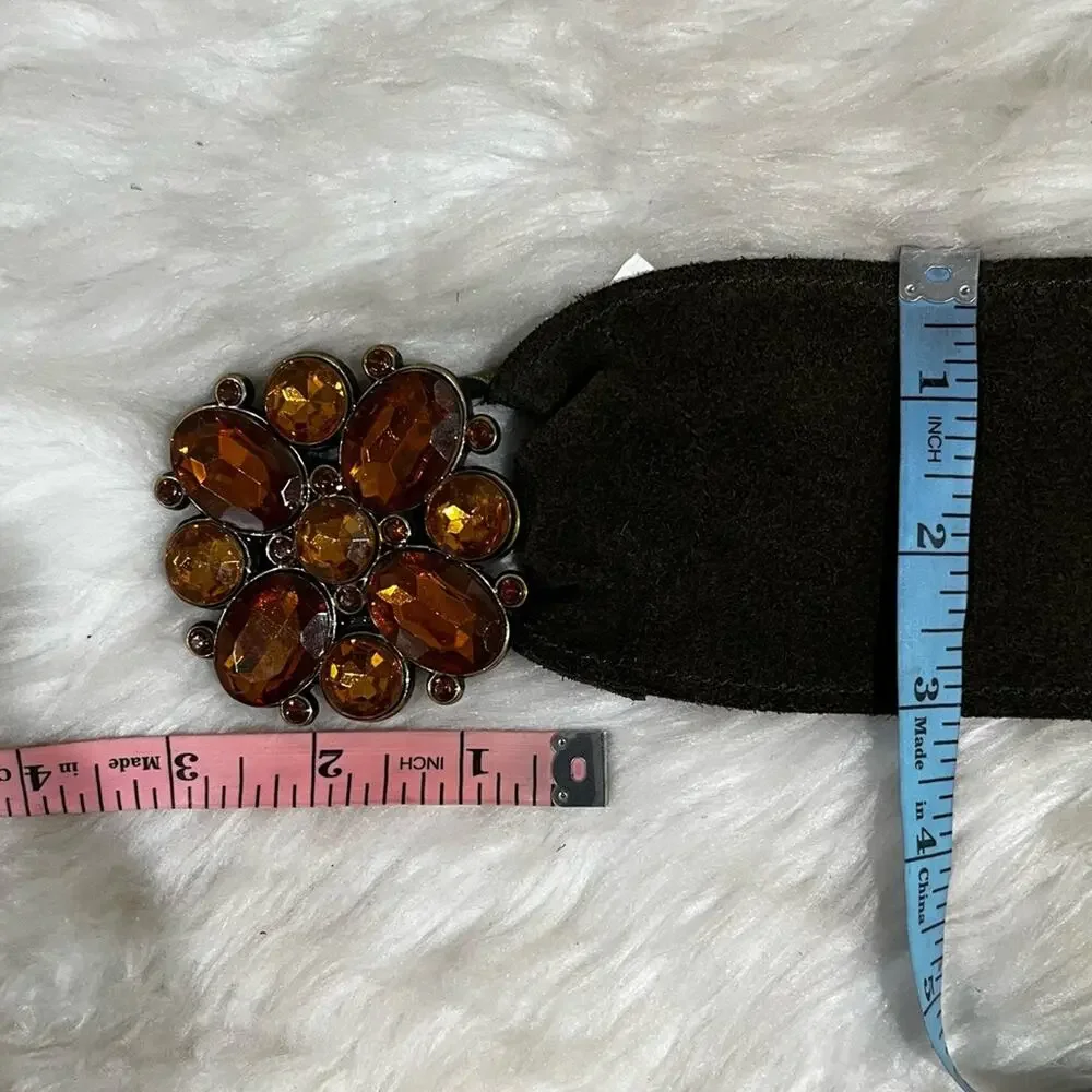 NEW Lake Shore Drive Suede Boho Crystal Flower Vintage Buckle Wide Waist Belt L